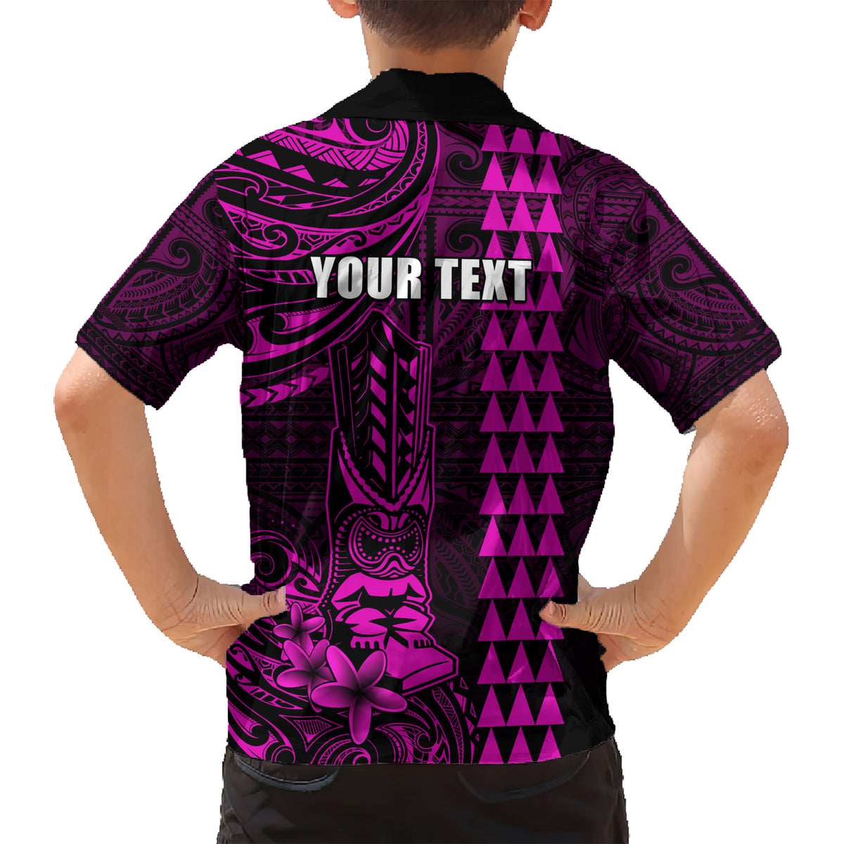 Personalized Hawaii Hauoli Makahiki Hou Kid Hawaiian Shirt Lono Hawaiian God Kakau Polynesian Tribal Pink LT05 - Polynesian Pride