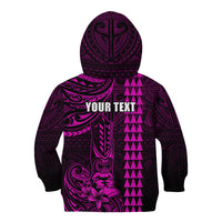 Personalized Hawaii Hauoli Makahiki Hou Kid Hoodie Lono Hawaiian God Kakau Polynesian Tribal Pink LT05 - Polynesian Pride