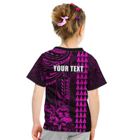 Personalized Hawaii Hauoli Makahiki Hou Kid T Shirt Lono Hawaiian God Kakau Polynesian Tribal Pink LT05 - Polynesian Pride