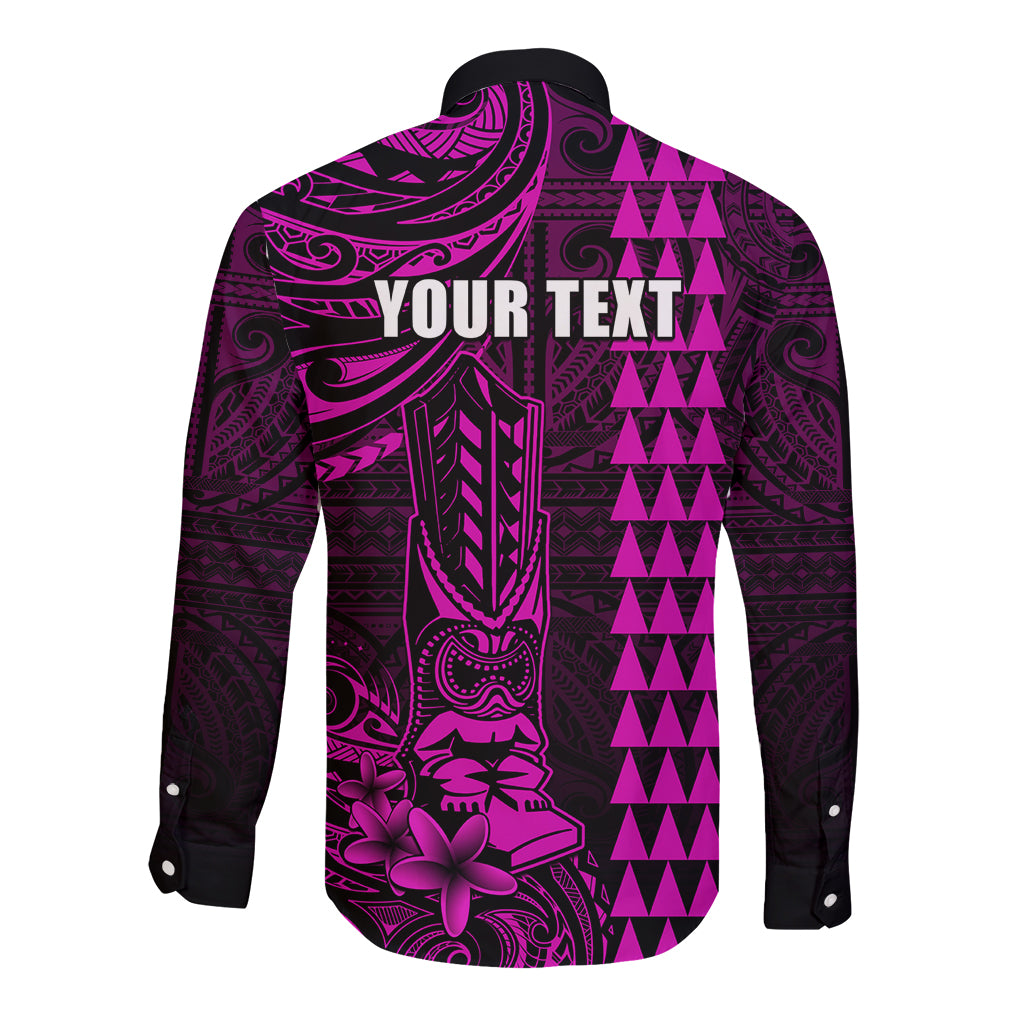 Personalized Hawaii Hauoli Makahiki Hou Long Sleeve Button Shirt Lono Hawaiian God Kakau Polynesian Tribal Pink LT05 - Polynesian Pride