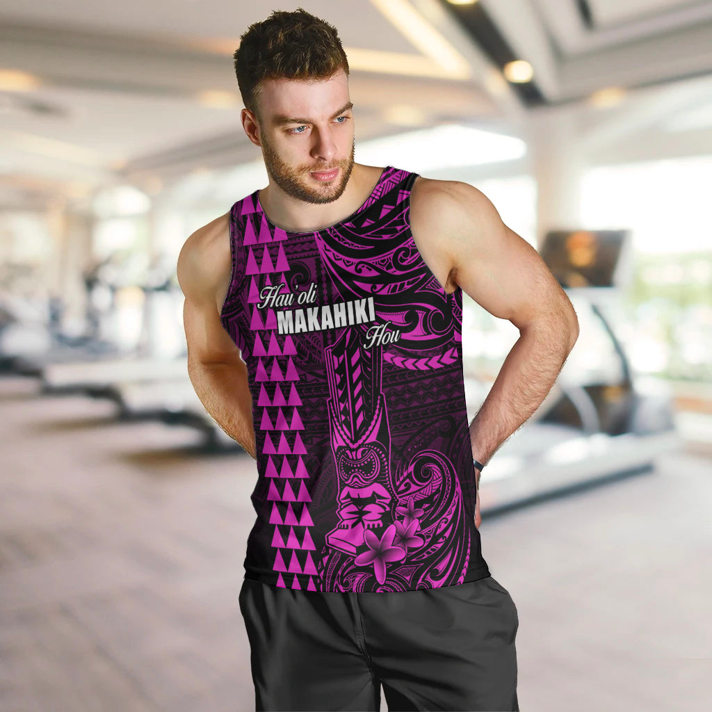 Personalized Hawaii Hauoli Makahiki Hou Men Tank Top Lono Hawaiian God Kakau Polynesian Tribal Pink LT05 - Polynesian Pride