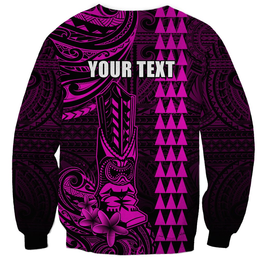 Personalized Hawaii Hauoli Makahiki Hou Sweatshirt Lono Hawaiian God Kakau Polynesian Tribal Pink LT05 - Polynesian Pride