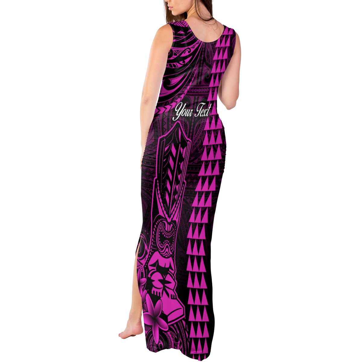 Personalized Hawaii Hauoli Makahiki Hou Tank Maxi Dress Lono Hawaiian God Kakau Polynesian Tribal Pink LT05 - Polynesian Pride