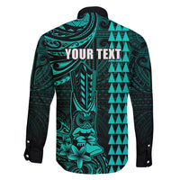 Personalized Hawaii Hauoli Makahiki Hou Family Matching Off Shoulder Short Dress and Hawaiian Shirt Lono Hawaiian God Kakau Polynesian Tribal Turquoise LT05 - Polynesian Pride