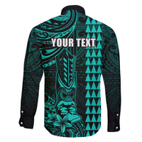 Personalized Hawaii Hauoli Makahiki Hou Family Matching Short Sleeve Bodycon Dress and Hawaiian Shirt Lono Hawaiian God Kakau Polynesian Tribal Turquoise LT05 - Polynesian Pride