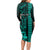 Personalized Hawaii Hauoli Makahiki Hou Long Sleeve Bodycon Dress Lono Hawaiian God Kakau Polynesian Tribal Turquoise LT05 - Polynesian Pride