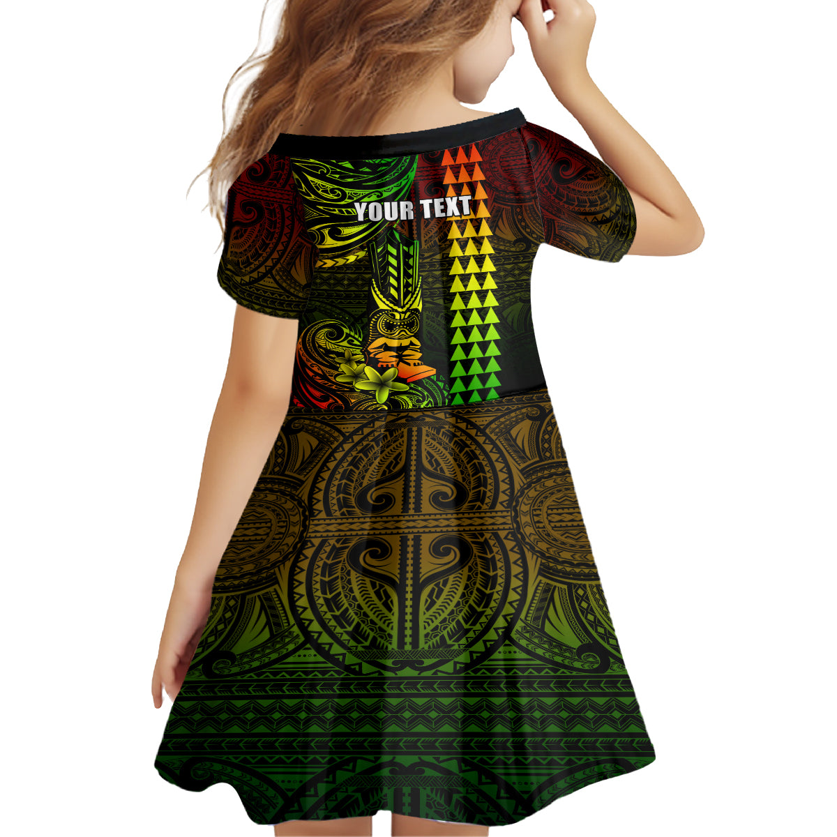 Personalized Hawaii Hauoli Makahiki Hou Kid Short Sleeve Dress Lono Hawaiian God Kakau Polynesian Tribal Reggae LT05 - Polynesian Pride