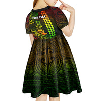 Personalized Hawaii Hauoli Makahiki Hou Kid Short Sleeve Dress Lono Hawaiian God Kakau Polynesian Tribal Reggae LT05 - Polynesian Pride