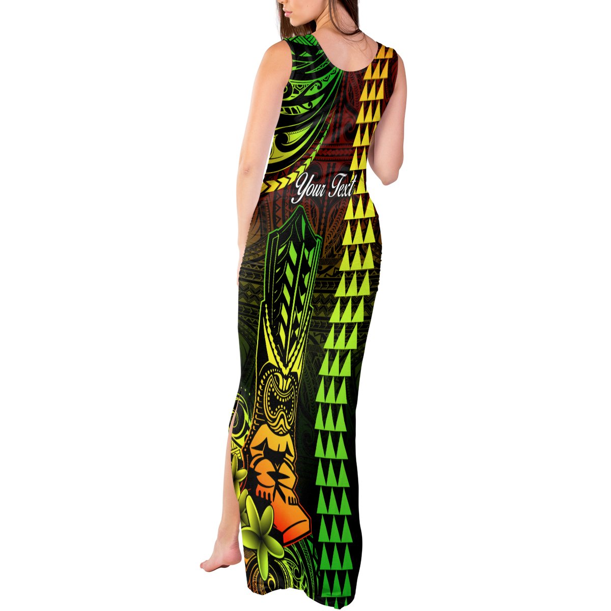Personalized Hawaii Hauoli Makahiki Hou Tank Maxi Dress Lono Hawaiian God Kakau Polynesian Tribal Reggae LT05 - Polynesian Pride