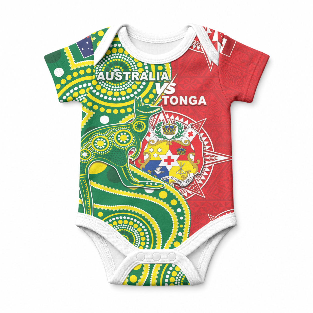 Custom Tonga Australia Rugby Baby Onesie Kangaroos And Tonga Mate Maa Together