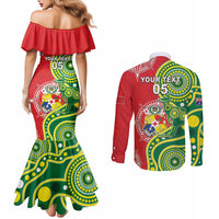 Custom Tonga Australia Rugby Couples Matching Mermaid Dress and Long Sleeve Button Shirt Kangaroos And Tonga Mate Maa Together