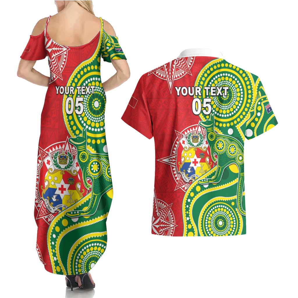Custom Tonga Australia Rugby Couples Matching Summer Maxi Dress and Hawaiian Shirt Kangaroos And Tonga Mate Maa Together
