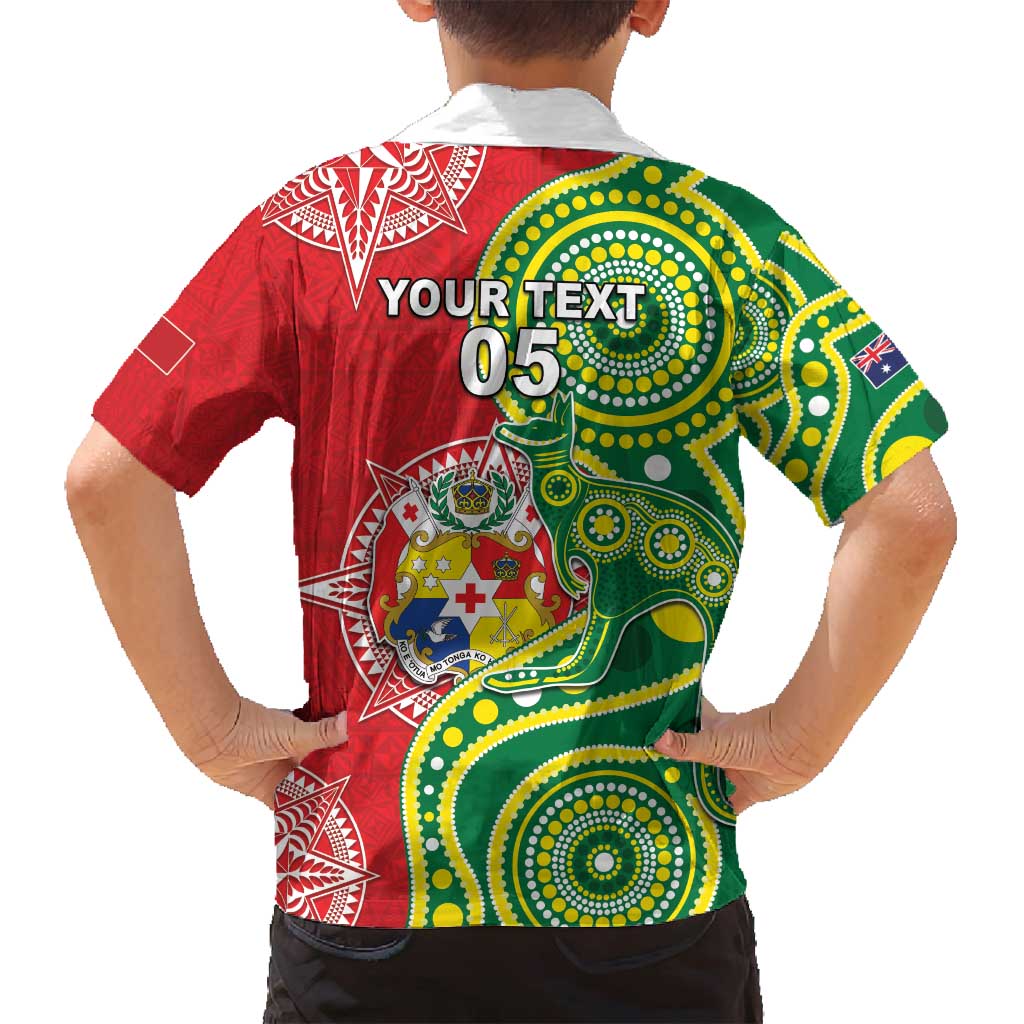 Custom Tonga Australia Rugby Family Matching Off Shoulder Maxi Dress and Hawaiian Shirt Kangaroos And Tonga Mate Maa Together LT05 - Polynesian Pride