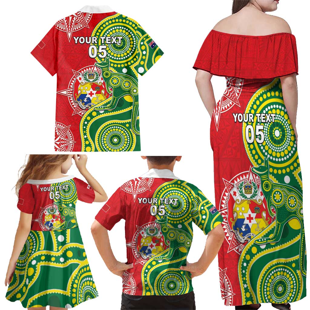 Custom Tonga Australia Rugby Family Matching Off Shoulder Maxi Dress and Hawaiian Shirt Kangaroos And Tonga Mate Maa Together LT05 - Polynesian Pride