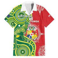 Custom Tonga Australia Rugby Family Matching Off Shoulder Maxi Dress and Hawaiian Shirt Kangaroos And Tonga Mate Maa Together LT05 Dad's Shirt - Short Sleeve Green - Polynesian Pride
