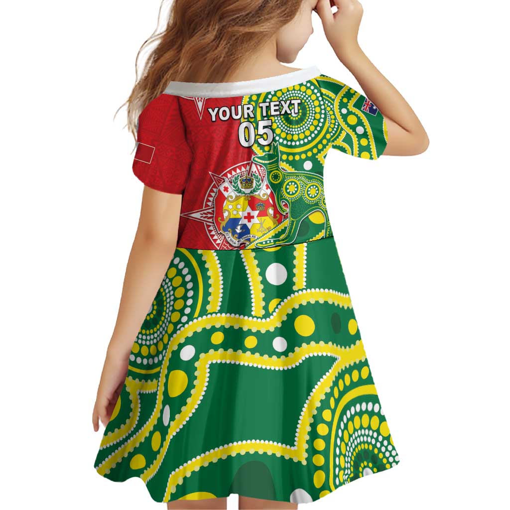 Custom Tonga Australia Rugby Family Matching Off Shoulder Short Dress and Hawaiian Shirt Kangaroos And Tonga Mate Maa Together LT05 - Polynesian Pride