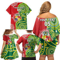 Custom Tonga Australia Rugby Family Matching Off Shoulder Short Dress and Hawaiian Shirt Kangaroos And Tonga Mate Maa Together LT05 - Polynesian Pride