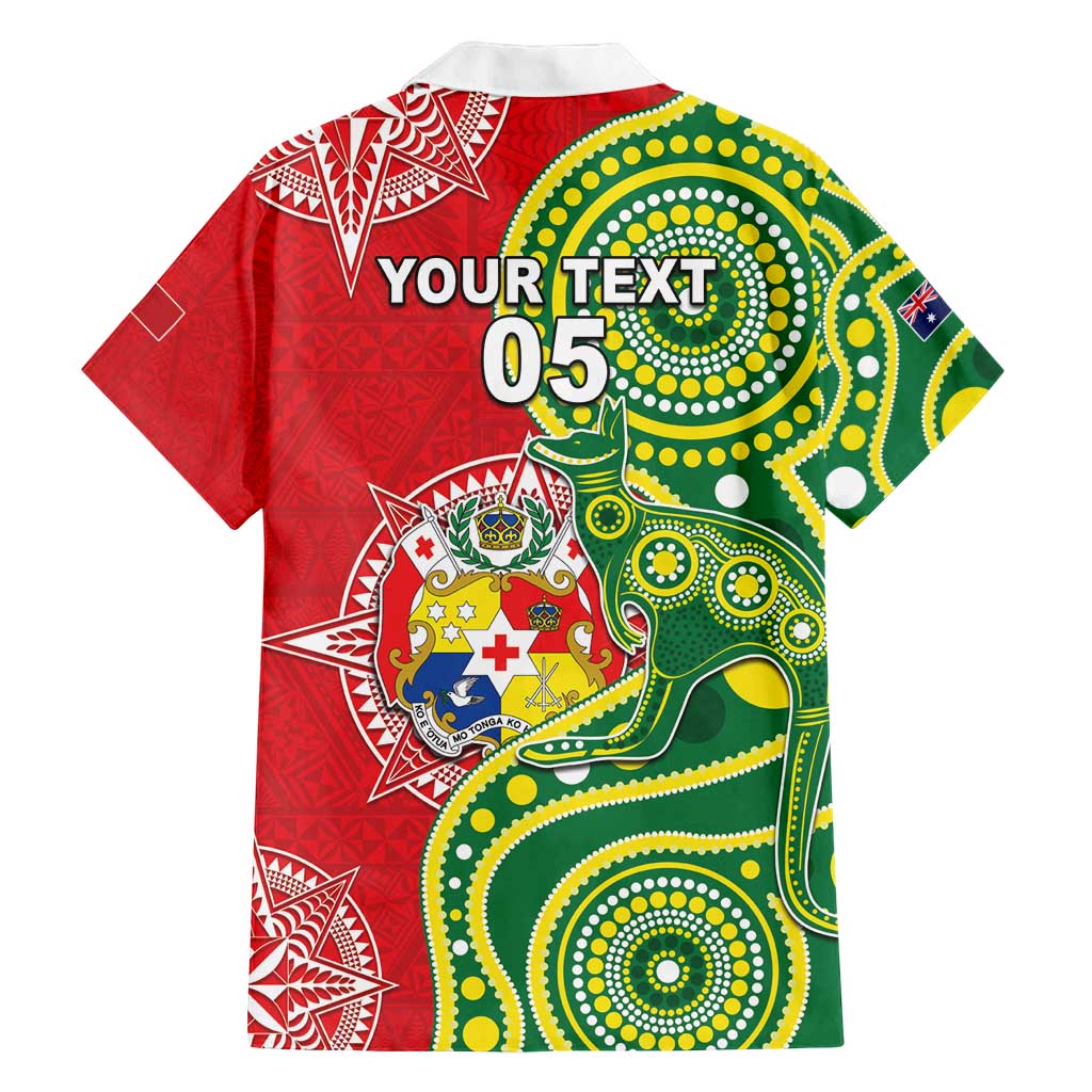 Custom Tonga Australia Rugby Family Matching Off Shoulder Short Dress and Hawaiian Shirt Kangaroos And Tonga Mate Maa Together LT05 - Polynesian Pride