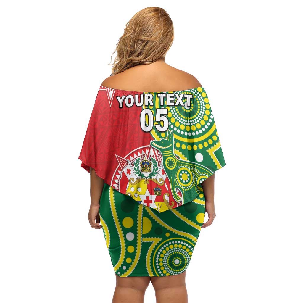 Custom Tonga Australia Rugby Family Matching Off Shoulder Short Dress and Hawaiian Shirt Kangaroos And Tonga Mate Maa Together LT05 - Polynesian Pride