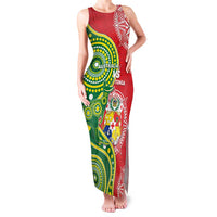 Custom Tonga Australia Rugby Family Matching Tank Maxi Dress and Hawaiian Shirt Kangaroos And Tonga Mate Maa Together LT05 Mom's Dress Green - Polynesian Pride