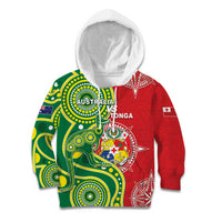 Custom Tonga Australia Rugby Kid Hoodie Kangaroos And Tonga Mate Maa Together LT05 Hoodie Green - Polynesian Pride