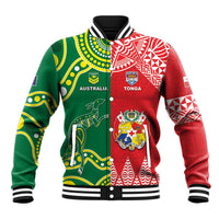 Custom Tonga XIII And Australia Kangaroos Baseball Jacket Mate Maa Tongan Ngatu With Aboriginal