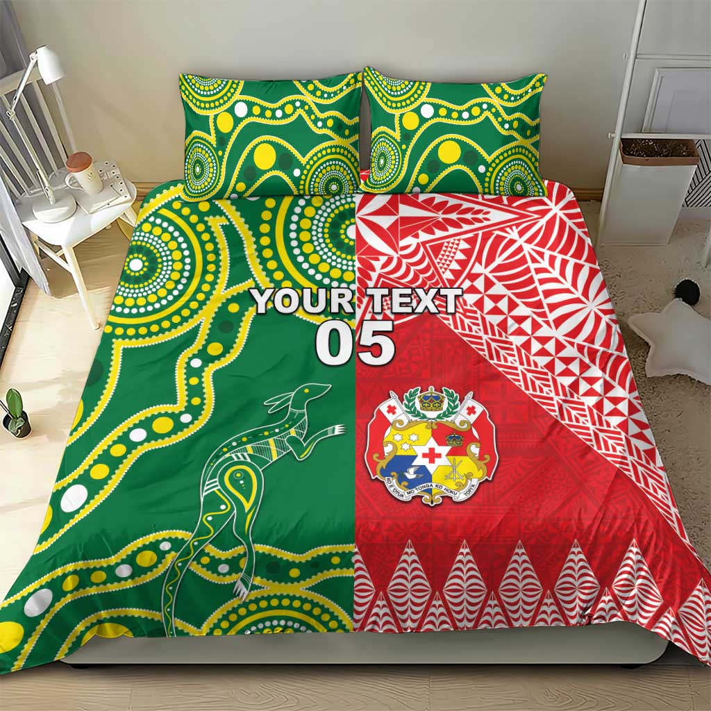 Custom Tonga XIII And Australia Kangaroos Bedding Set Mate Maa Tongan Ngatu With Aboriginal