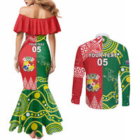 Custom Tonga XIII And Australia Kangaroos Couples Matching Mermaid Dress and Long Sleeve Button Shirt Mate Maa Tongan Ngatu With Aboriginal