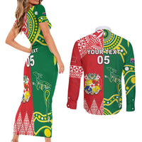 Custom Tonga XIII And Australia Kangaroos Couples Matching Short Sleeve Bodycon Dress and Long Sleeve Button Shirt Mate Maa Tongan Ngatu With Aboriginal