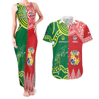 Custom Tonga XIII And Australia Kangaroos Couples Matching Tank Maxi Dress and Hawaiian Shirt Mate Maa Tongan Ngatu With Aboriginal