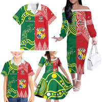 Custom Tonga XIII And Australia Kangaroos Family Matching Off The Shoulder Long Sleeve Dress and Hawaiian Shirt Mate Maa Tongan Ngatu With Aboriginal LT05 - Polynesian Pride