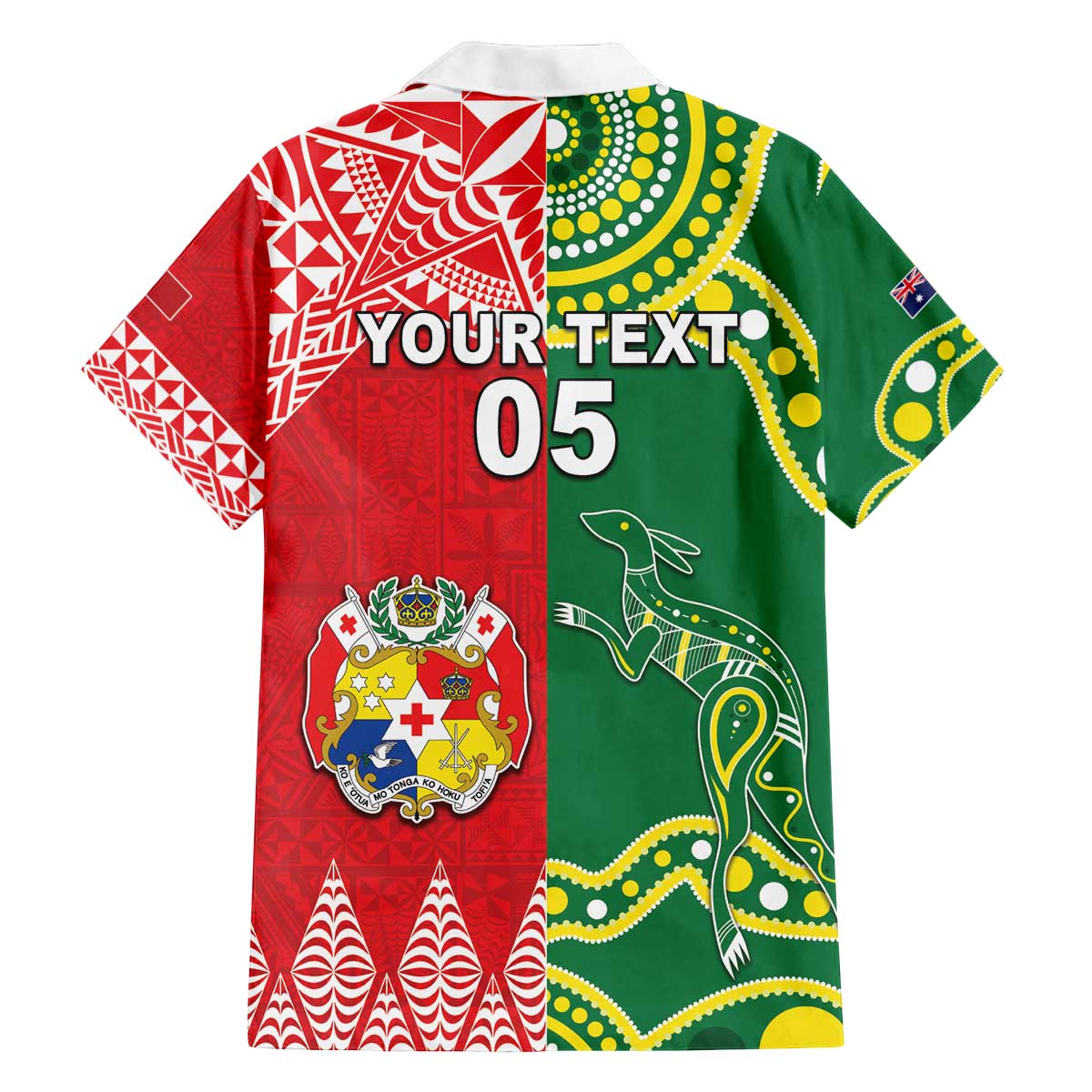 Custom Tonga XIII And Australia Kangaroos Family Matching Off The Shoulder Long Sleeve Dress and Hawaiian Shirt Mate Maa Tongan Ngatu With Aboriginal LT05 - Polynesian Pride