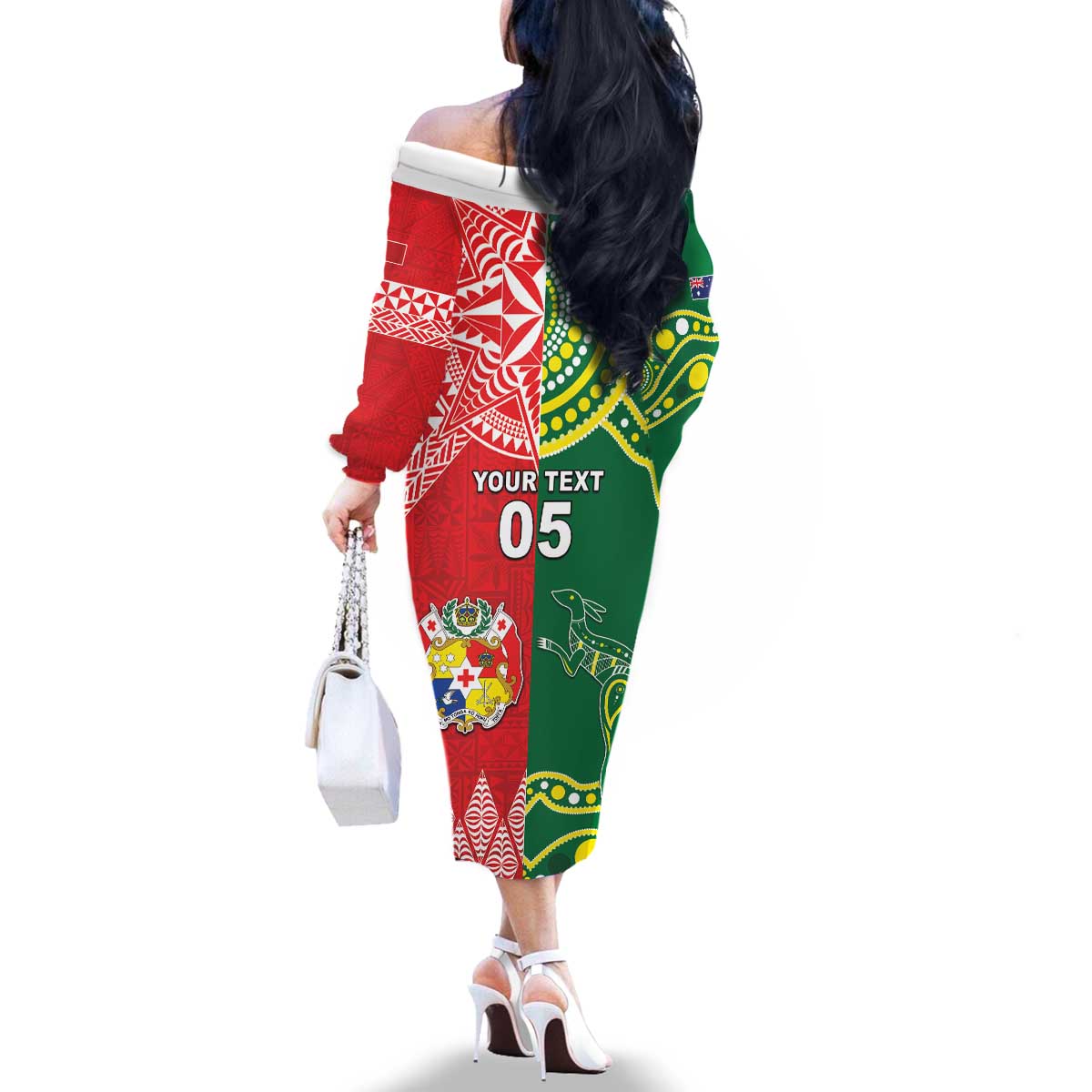 Custom Tonga XIII And Australia Kangaroos Family Matching Off The Shoulder Long Sleeve Dress and Hawaiian Shirt Mate Maa Tongan Ngatu With Aboriginal LT05 - Polynesian Pride