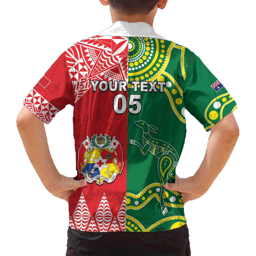Custom Tonga XIII And Australia Kangaroos Family Matching Off Shoulder Maxi Dress and Hawaiian Shirt Mate Maa Tongan Ngatu With Aboriginal LT05 - Polynesian Pride