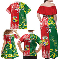 Custom Tonga XIII And Australia Kangaroos Family Matching Off Shoulder Maxi Dress and Hawaiian Shirt Mate Maa Tongan Ngatu With Aboriginal LT05 - Polynesian Pride