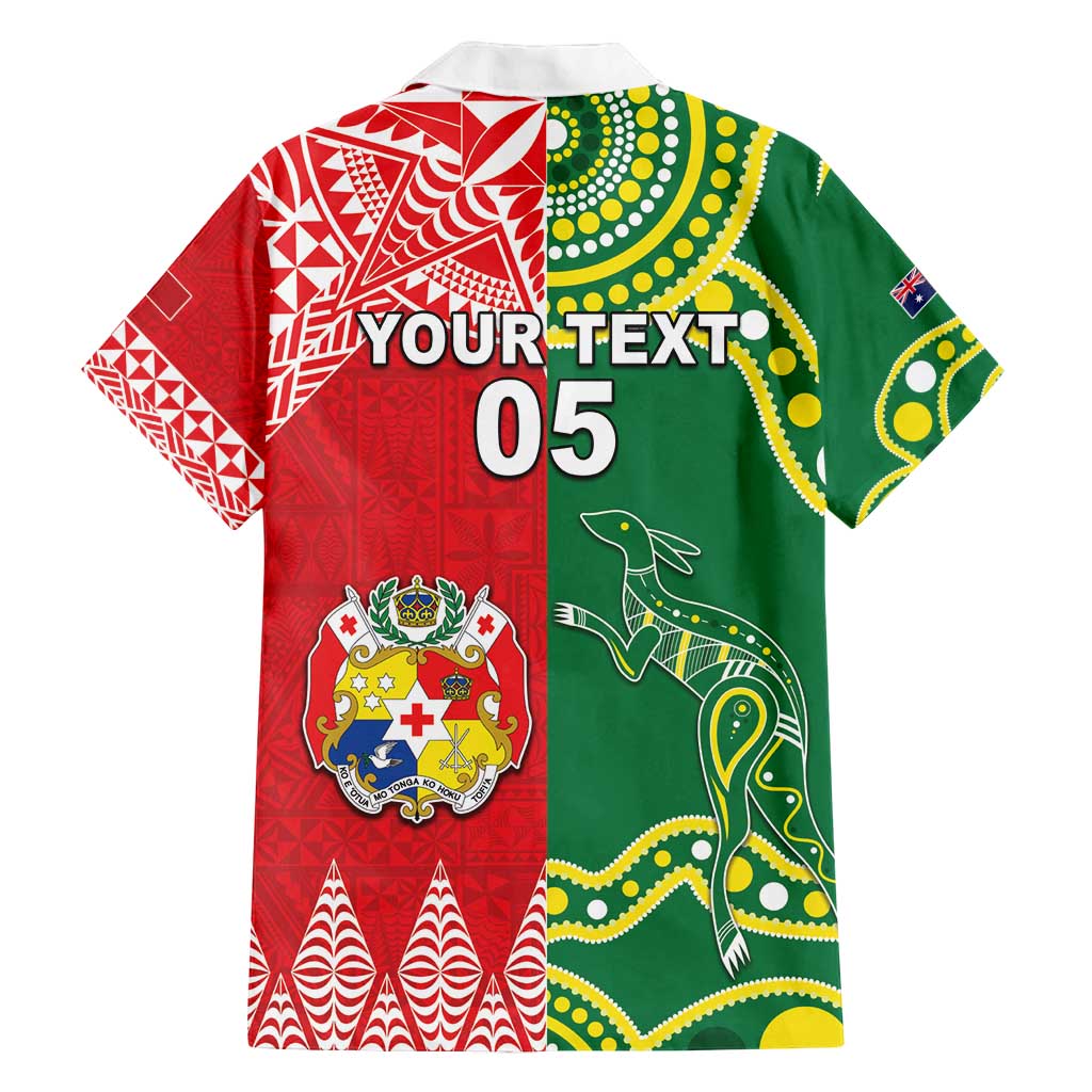 Custom Tonga XIII And Australia Kangaroos Family Matching Off Shoulder Short Dress and Hawaiian Shirt Mate Maa Tongan Ngatu With Aboriginal LT05 - Polynesian Pride