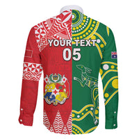 Custom Tonga XIII And Australia Kangaroos Family Matching Off Shoulder Short Dress and Hawaiian Shirt Mate Maa Tongan Ngatu With Aboriginal LT05 - Polynesian Pride