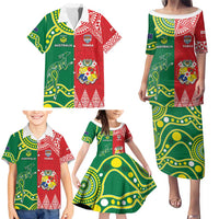 Custom Tonga XIII And Australia Kangaroos Family Matching Puletasi and Hawaiian Shirt Mate Maa Tongan Ngatu With Aboriginal LT05 - Polynesian Pride
