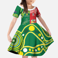 Custom Tonga XIII And Australia Kangaroos Family Matching Tank Maxi Dress and Hawaiian Shirt Mate Maa Tongan Ngatu With Aboriginal LT05 Daughter's Dress Red - Polynesian Pride