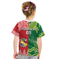Custom Tonga XIII And Australia Kangaroos Kid T Shirt Mate Maa Tongan Ngatu With Aboriginal