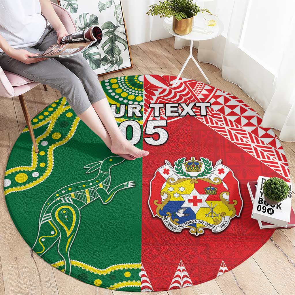 Custom Tonga XIII And Australia Kangaroos Round Carpet Mate Maa Tongan Ngatu With Aboriginal