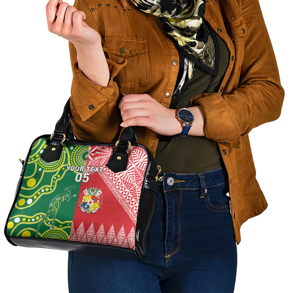 Custom Tonga XIII And Australia Kangaroos Shoulder Handbag Mate Maa Tongan Ngatu With Aboriginal