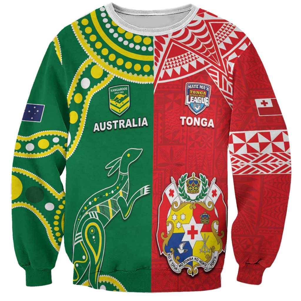 Custom Tonga XIII And Australia Kangaroos Sweatshirt Mate Maa Tongan Ngatu With Aboriginal
