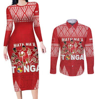 Custom Tonga Rugby Couples Matching Long Sleeve Bodycon Dress and Long Sleeve Button Shirt Tonga Mate Ma'a Take The Lead