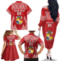 Custom Tonga Rugby Family Matching Off The Shoulder Long Sleeve Dress and Hawaiian Shirt Tonga Mate Ma'a Take The Lead LT05 - Polynesian Pride