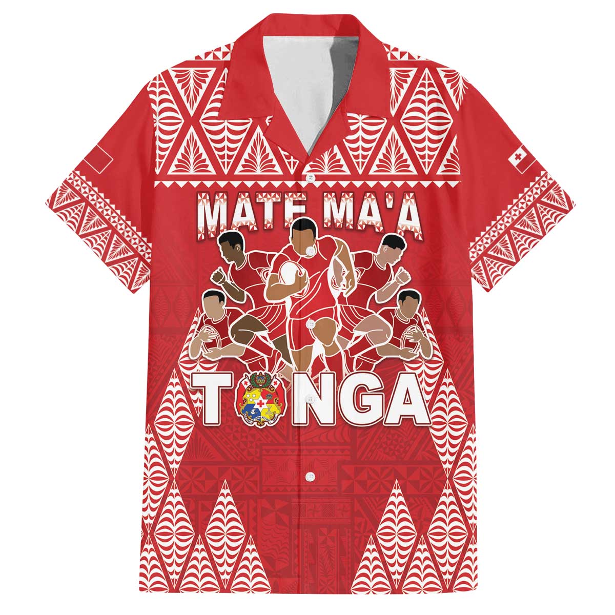 Custom Tonga Rugby Family Matching Off The Shoulder Long Sleeve Dress and Hawaiian Shirt Tonga Mate Ma'a Take The Lead LT05 Dad's Shirt - Short Sleeve Red - Polynesian Pride