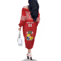 Custom Tonga Rugby Family Matching Off The Shoulder Long Sleeve Dress and Hawaiian Shirt Tonga Mate Ma'a Take The Lead LT05 - Polynesian Pride