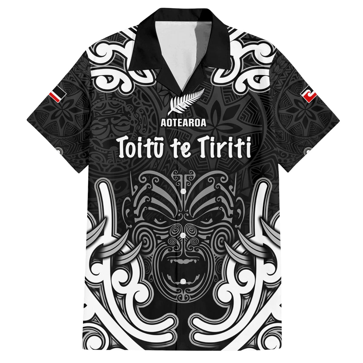 Personalised Aotearoa Family Matching Off Shoulder Long Sleeve Dress and Hawaiian Shirt Toitu Te Tiriti O Waitangi LT05 Dad's Shirt - Short Sleeve Black - Polynesian Pride