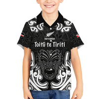 Personalised Aotearoa Family Matching Off Shoulder Maxi Dress and Hawaiian Shirt Toitu Te Tiriti O Waitangi LT05 Son's Shirt Black - Polynesian Pride