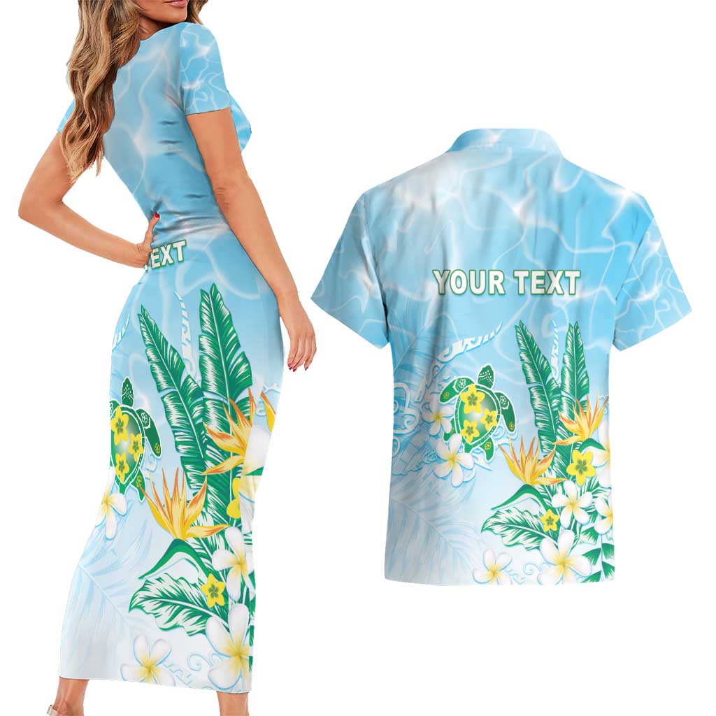 Personalised 2025 Aloha Hawaii Couples Matching Short Sleeve Bodycon Dress and Hawaiian Shirt Tropical Flowers And Honu LT05 - Polynesian Pride
